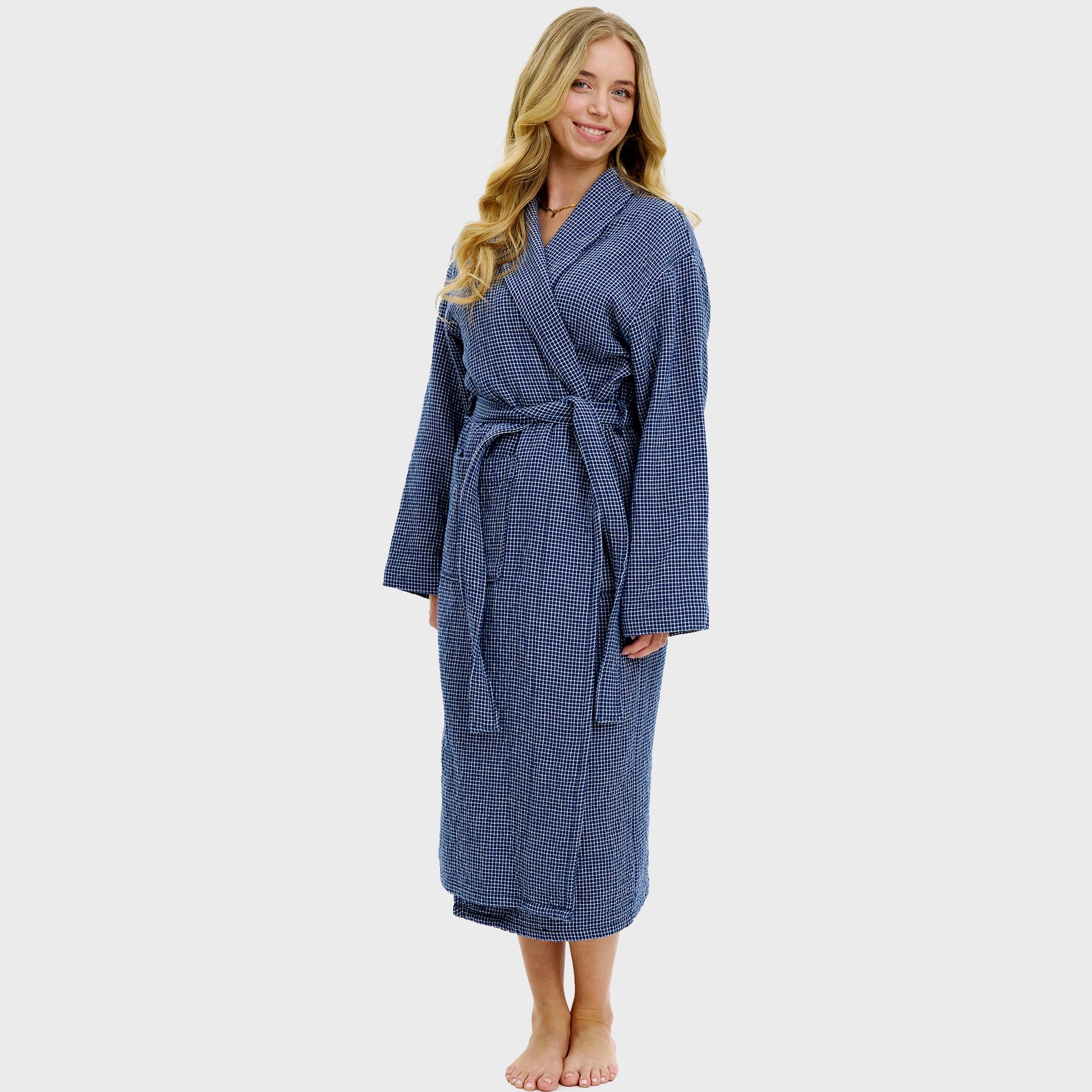 Bademantel blau kariert - Onesize
